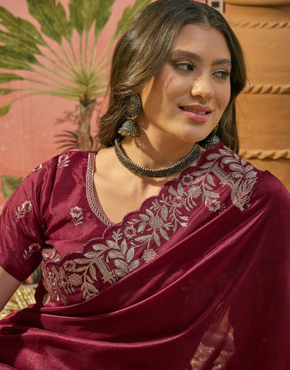 Maroon Vichitra Silk Stone Work Embroidery Saree
