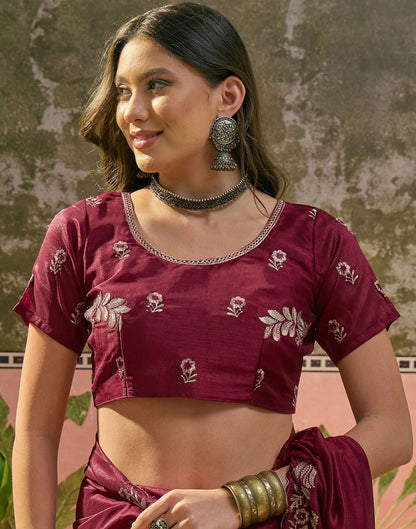 Maroon Vichitra Silk Stone Work Embroidery Saree