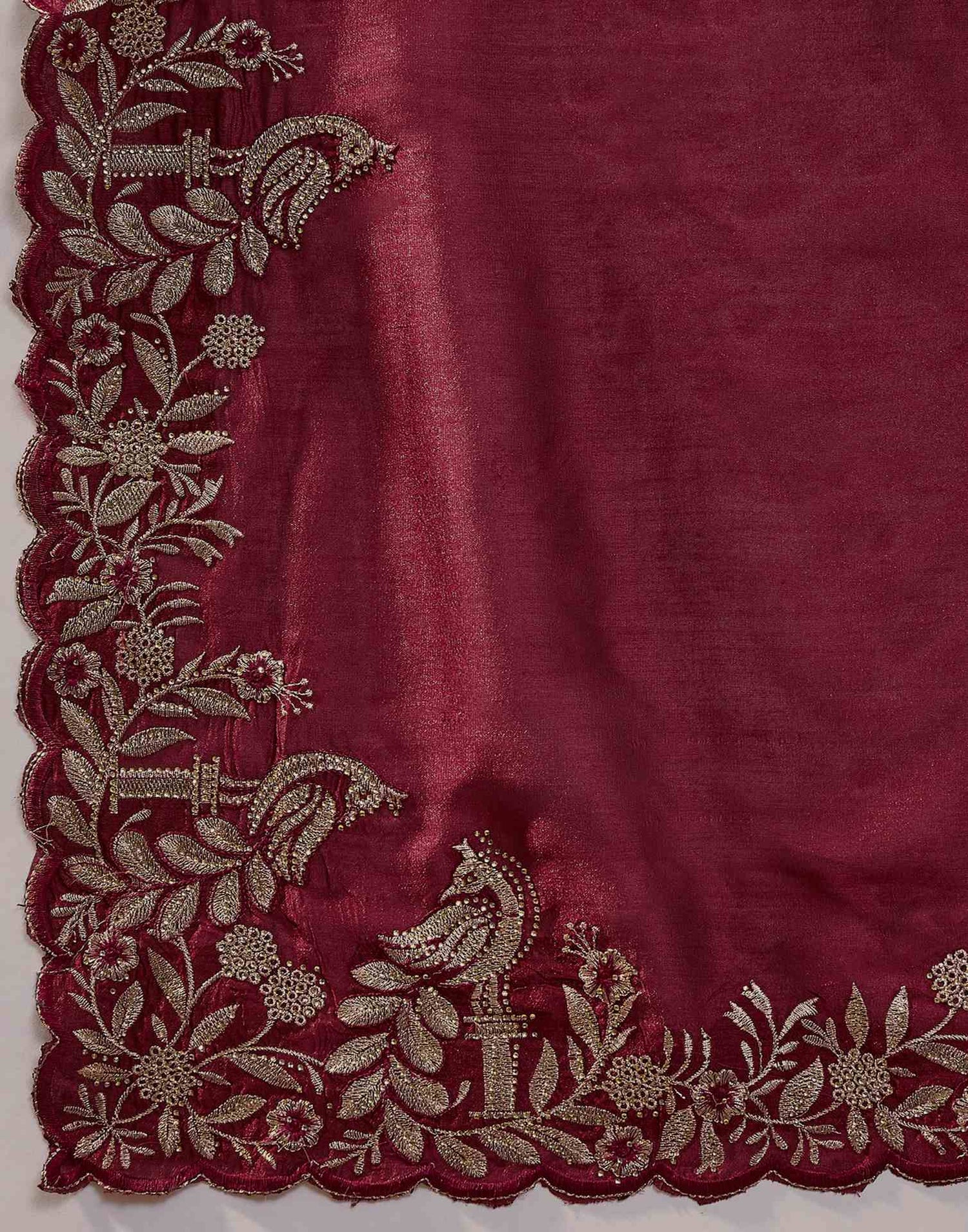 Maroon Vichitra Silk Stone Work Embroidery Saree
