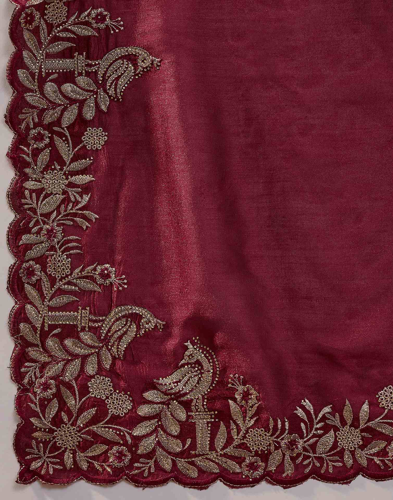 Maroon Vichitra Silk Stone Work Embroidery Saree