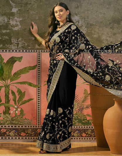 Black Georgette Embroidery Saree
