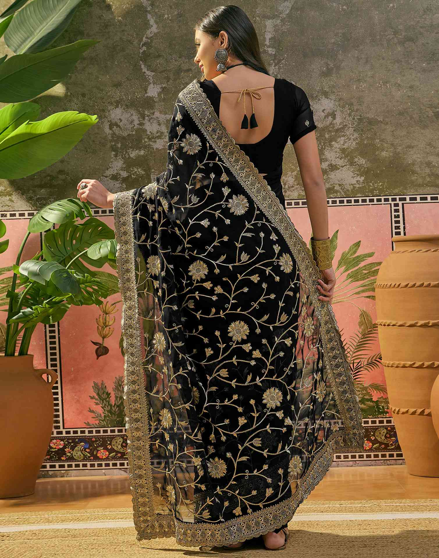 Black Georgette Embroidery Saree