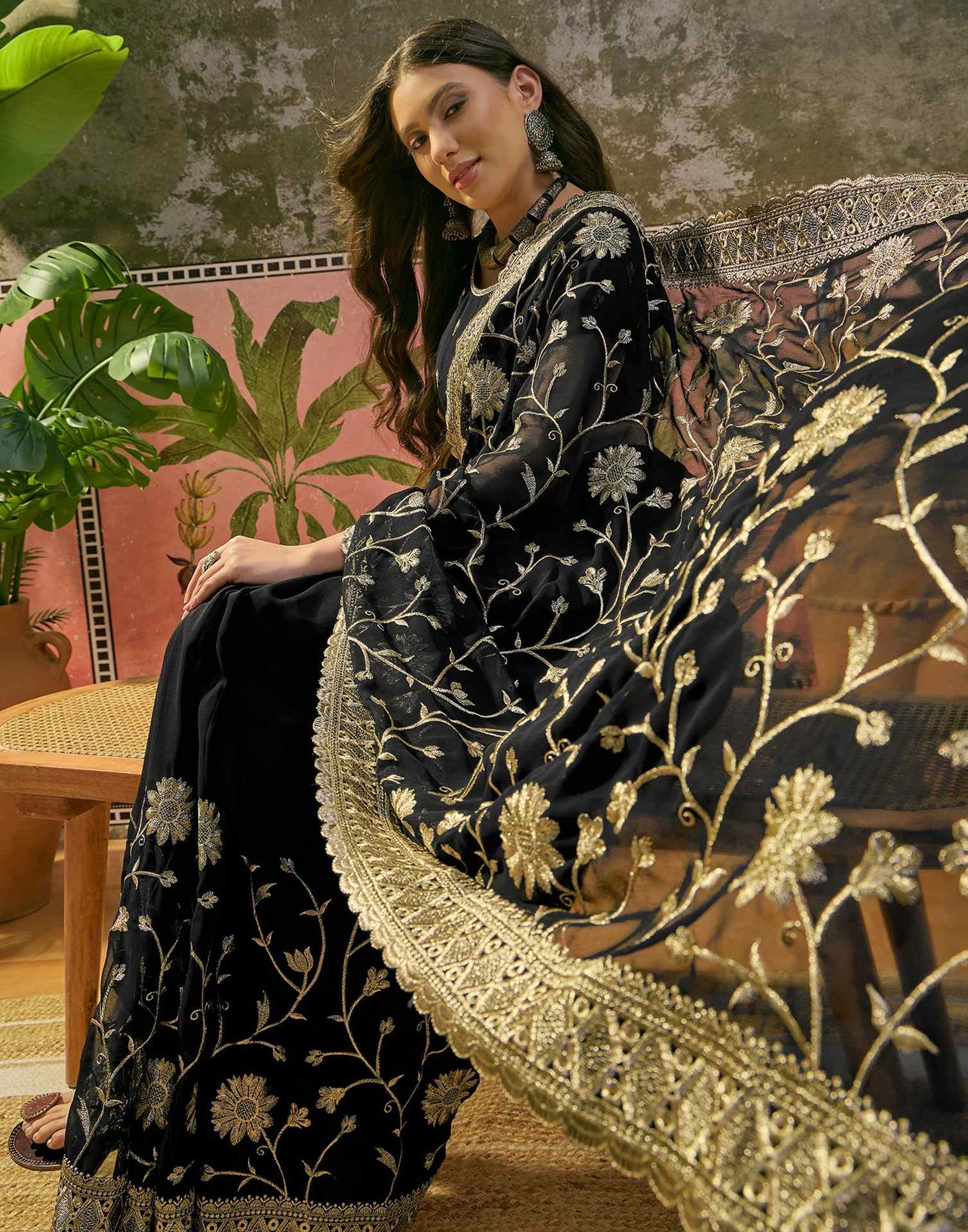 Black Georgette Embroidery Saree