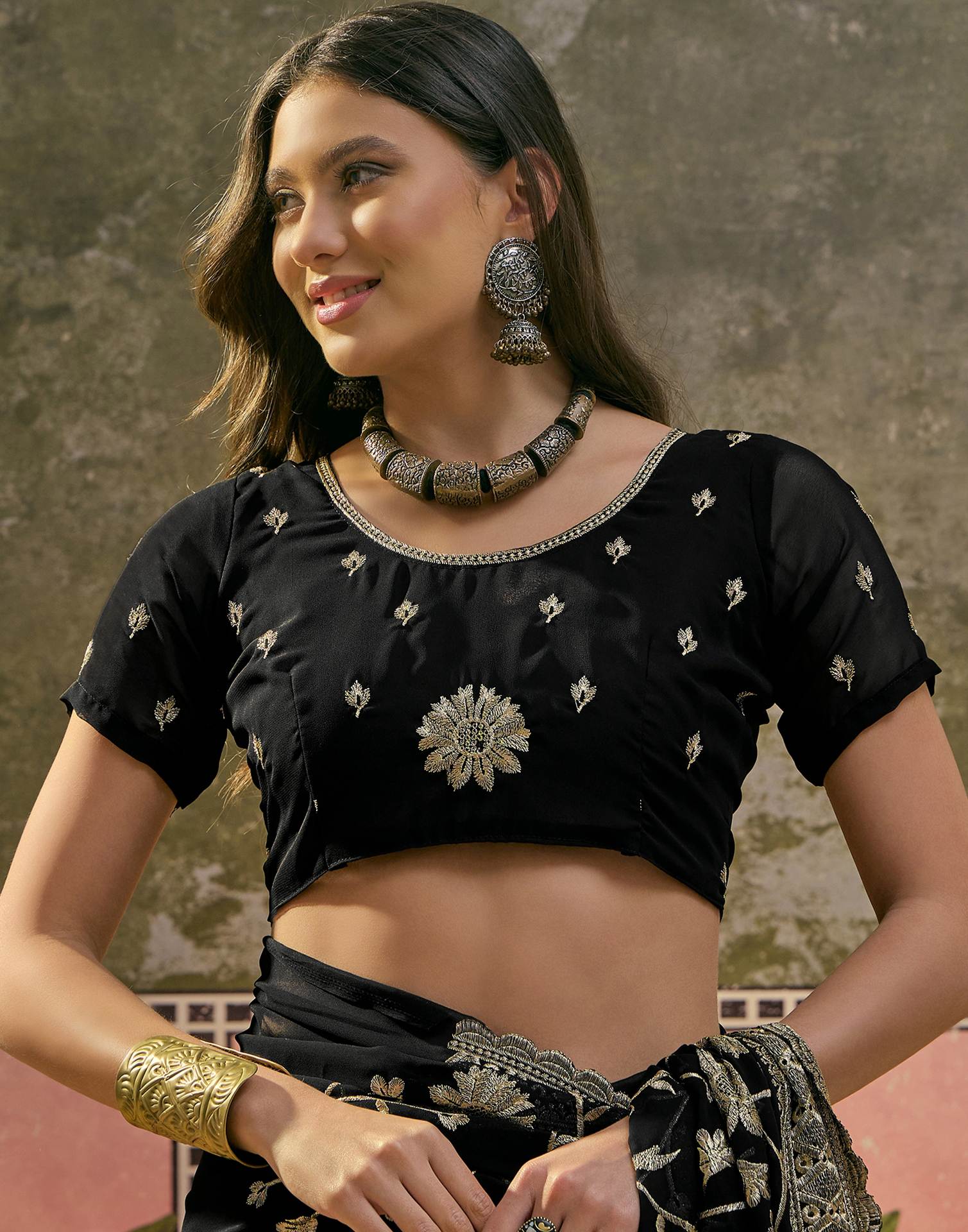 Black Georgette Embroidery Saree