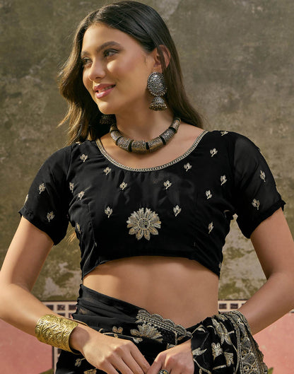 Black Georgette Embroidery Saree