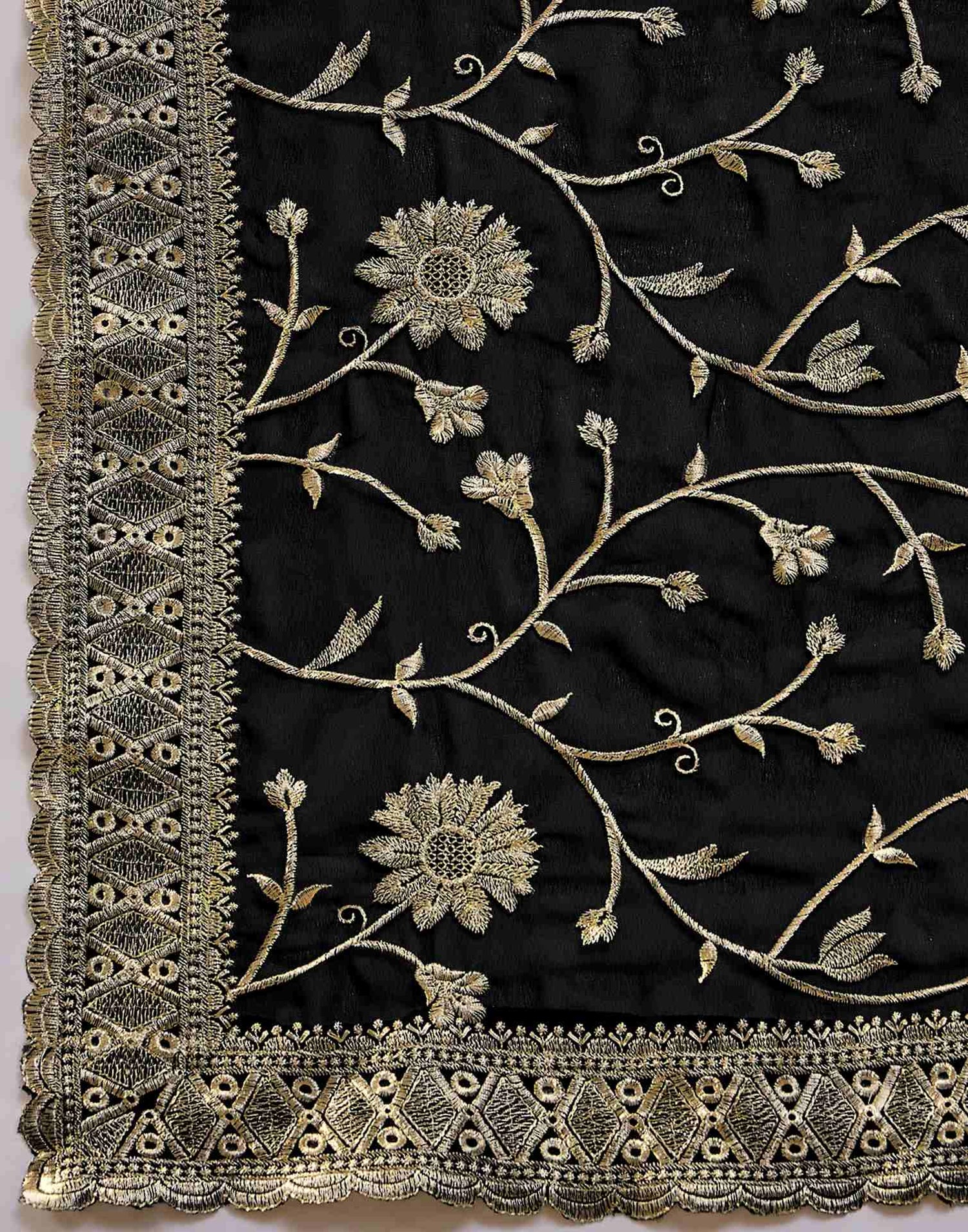 Black Georgette Embroidery Saree