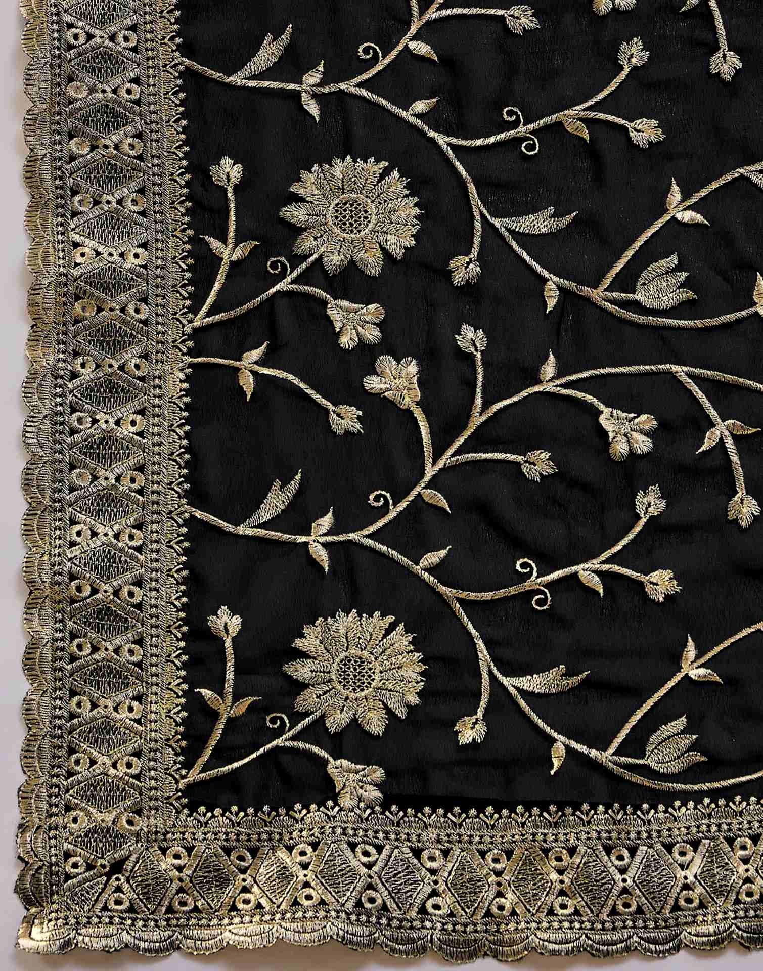 Black Georgette Embroidery Saree