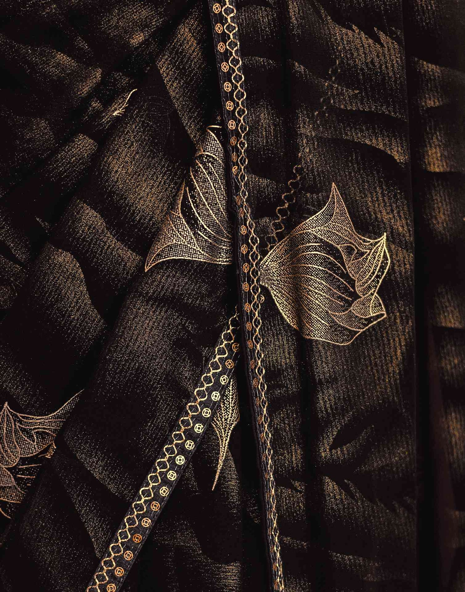 Black Georgette Foil Printed Lace Saree