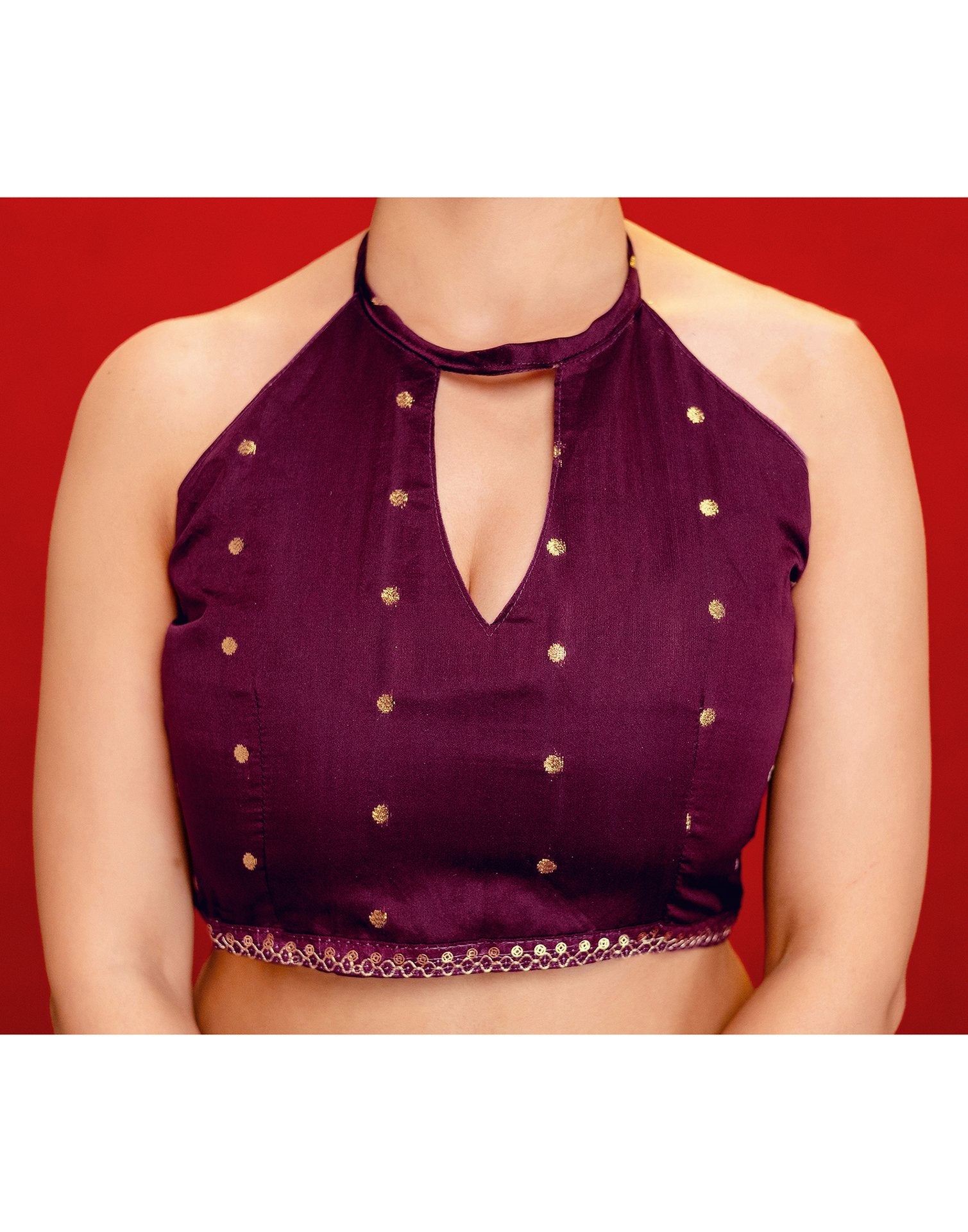 Wine Georgette Foil Printed Lace Saree