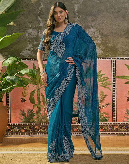 Peacock Blue Shimmer Stone Work Swarovski Saree