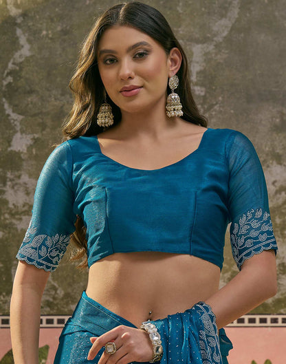 Peacock Blue Shimmer Stone Work Swarovski Saree