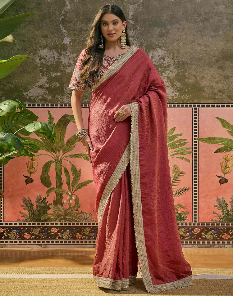 Maroon Tissue Silk Lace Saree