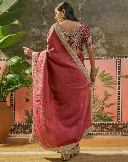 Maroon Tissue Silk Lace Saree