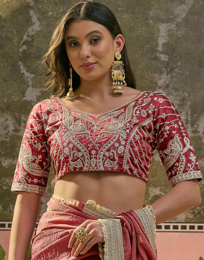 Maroon Tissue Silk Lace Saree