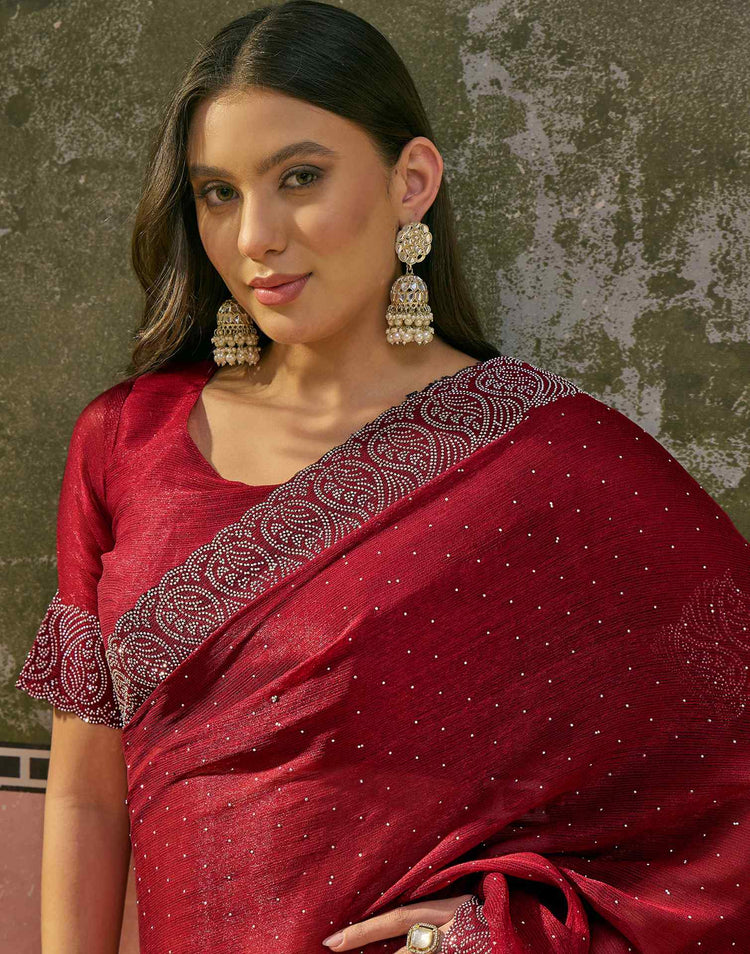 Maroon Shimmer Stone Work Swarovski Saree