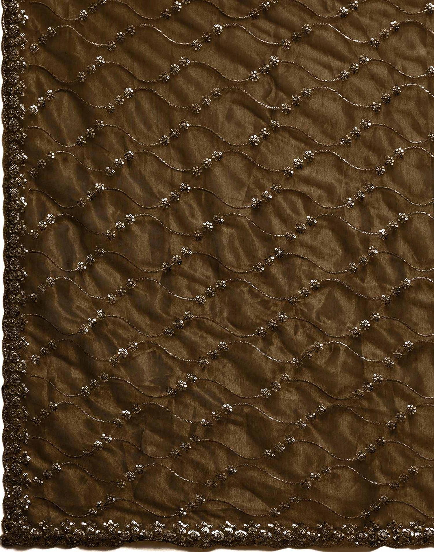 Dark Olive Green Net Sequence Embroidery Saree