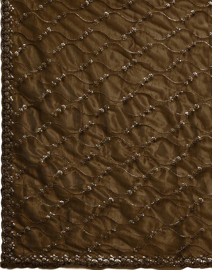Dark Olive Green Net Sequence Embroidery Saree