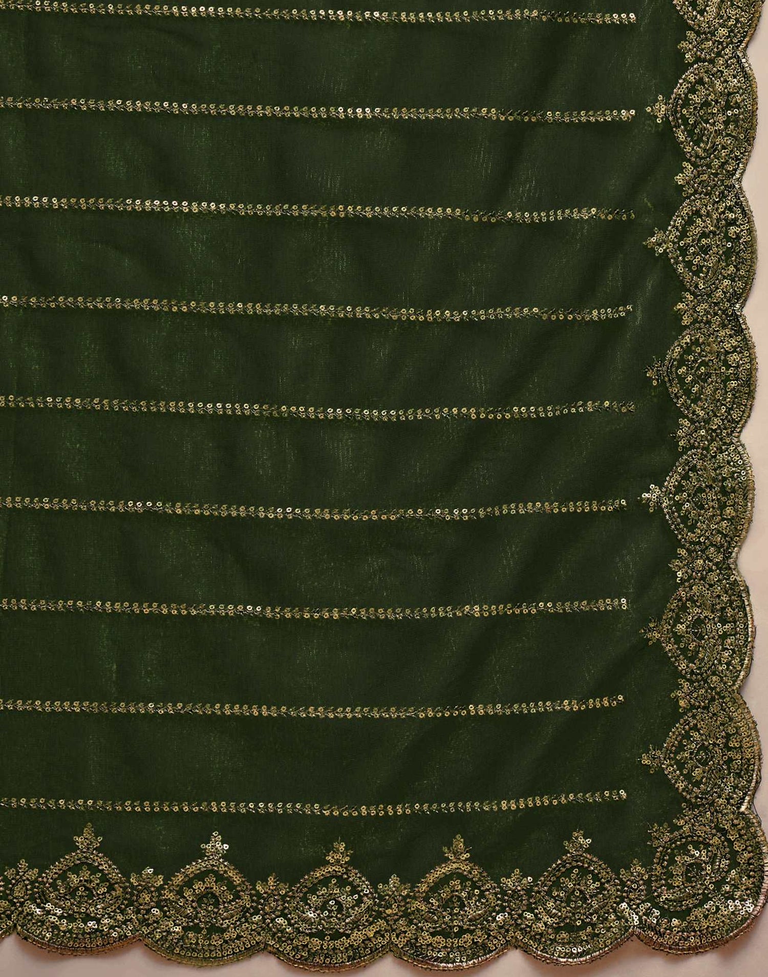 Dark Green Net Sequence Embroidery Saree