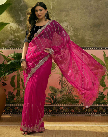 Pink Net Sequence Embroidery Saree