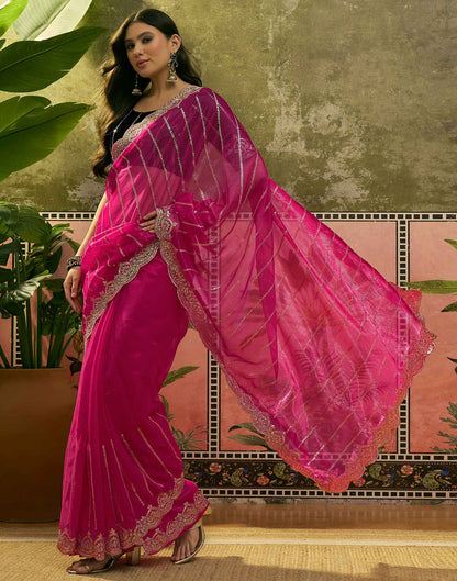 Pink Net Sequence Embroidery Saree