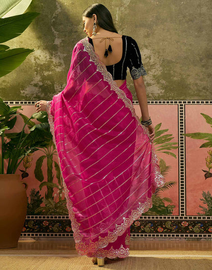 Pink Net Sequence Embroidery Saree