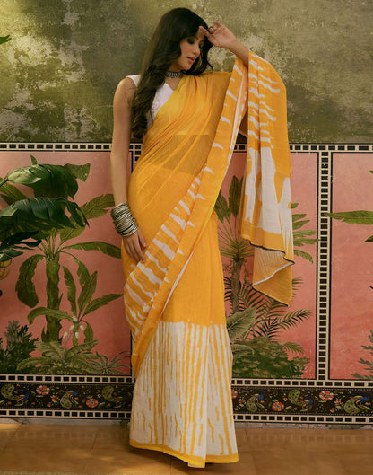 Yellow Linen Printed Saree
