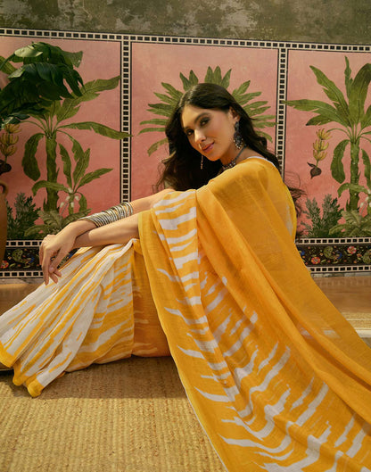 Yellow Linen Printed Saree