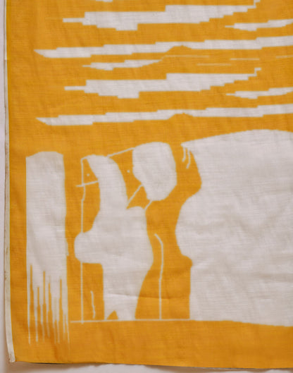 Yellow Linen Printed Saree