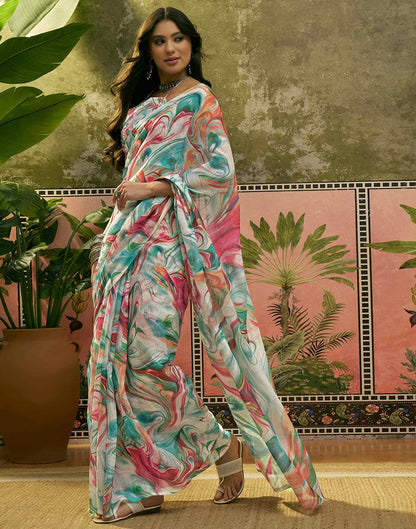 Multicoloured Linen Printed Saree