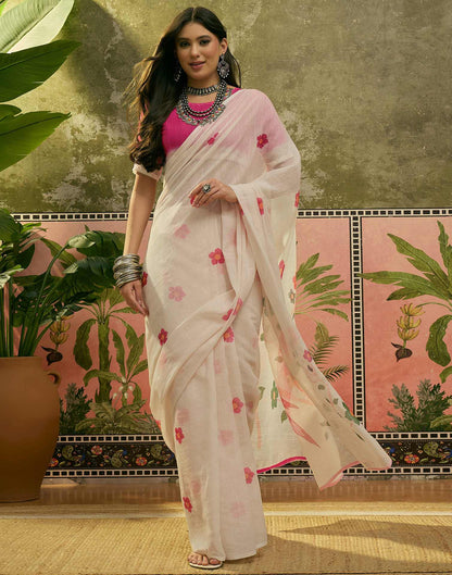 Beige Linen Printed Saree