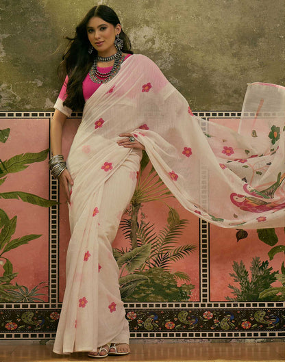 Beige Linen Printed Saree