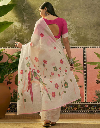 Beige Linen Printed Saree