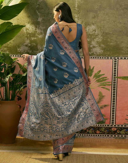 Teal Blue Silk Woven Saree