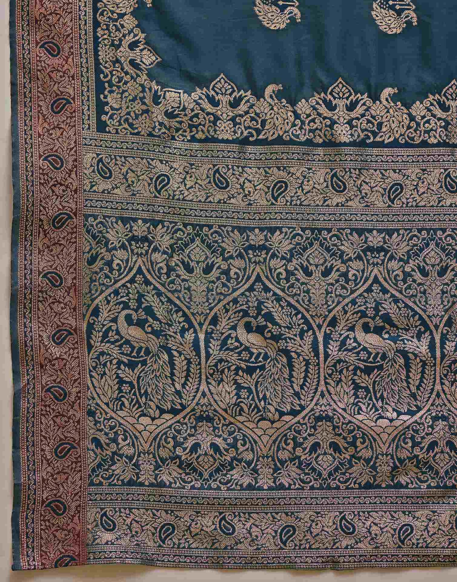 Teal Blue Silk Woven Saree