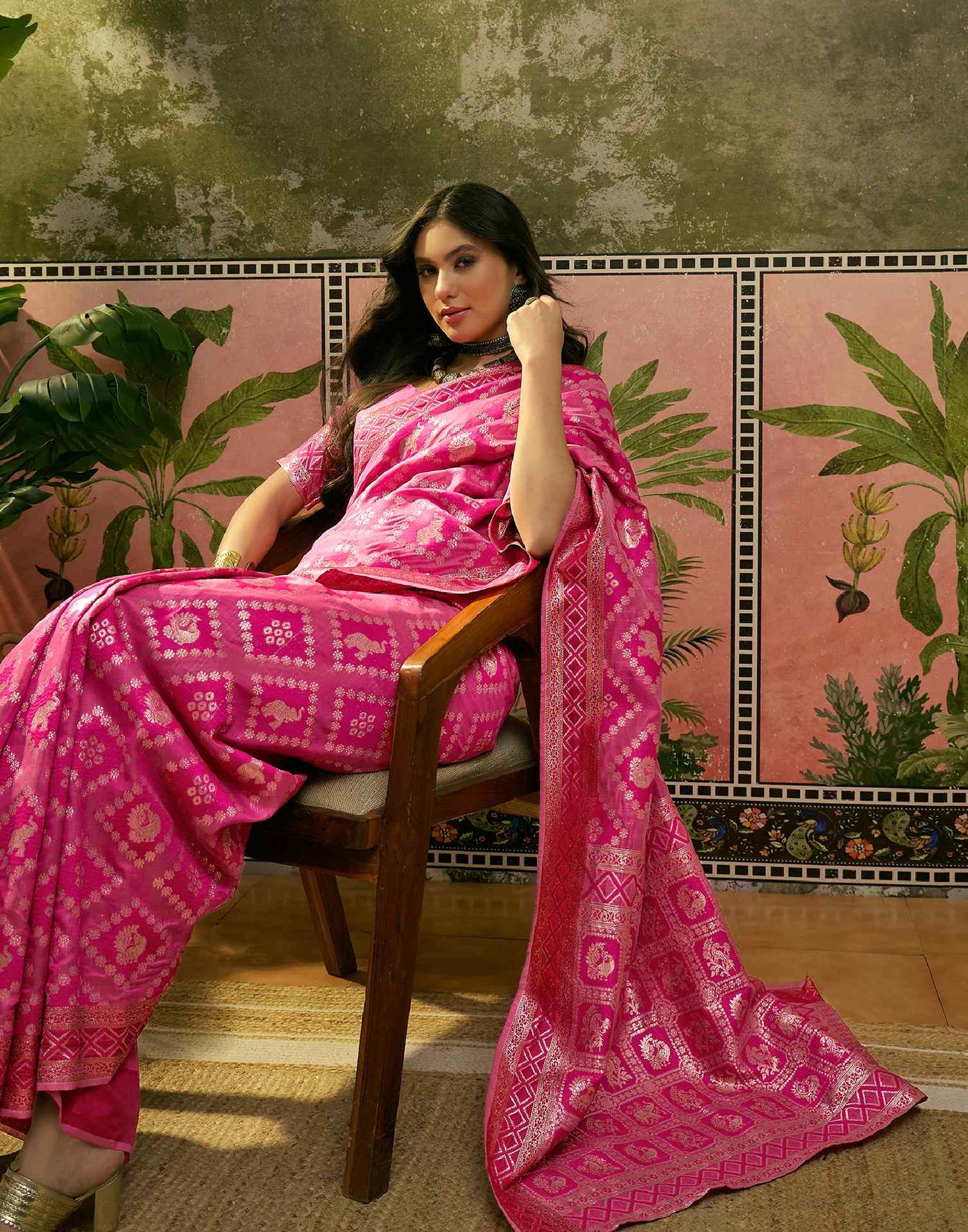 Dark Pink Silk Woven Patola Saree