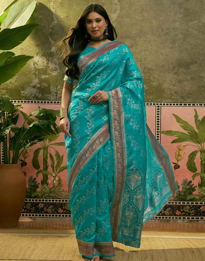 Teal Green Silk Woven Saree