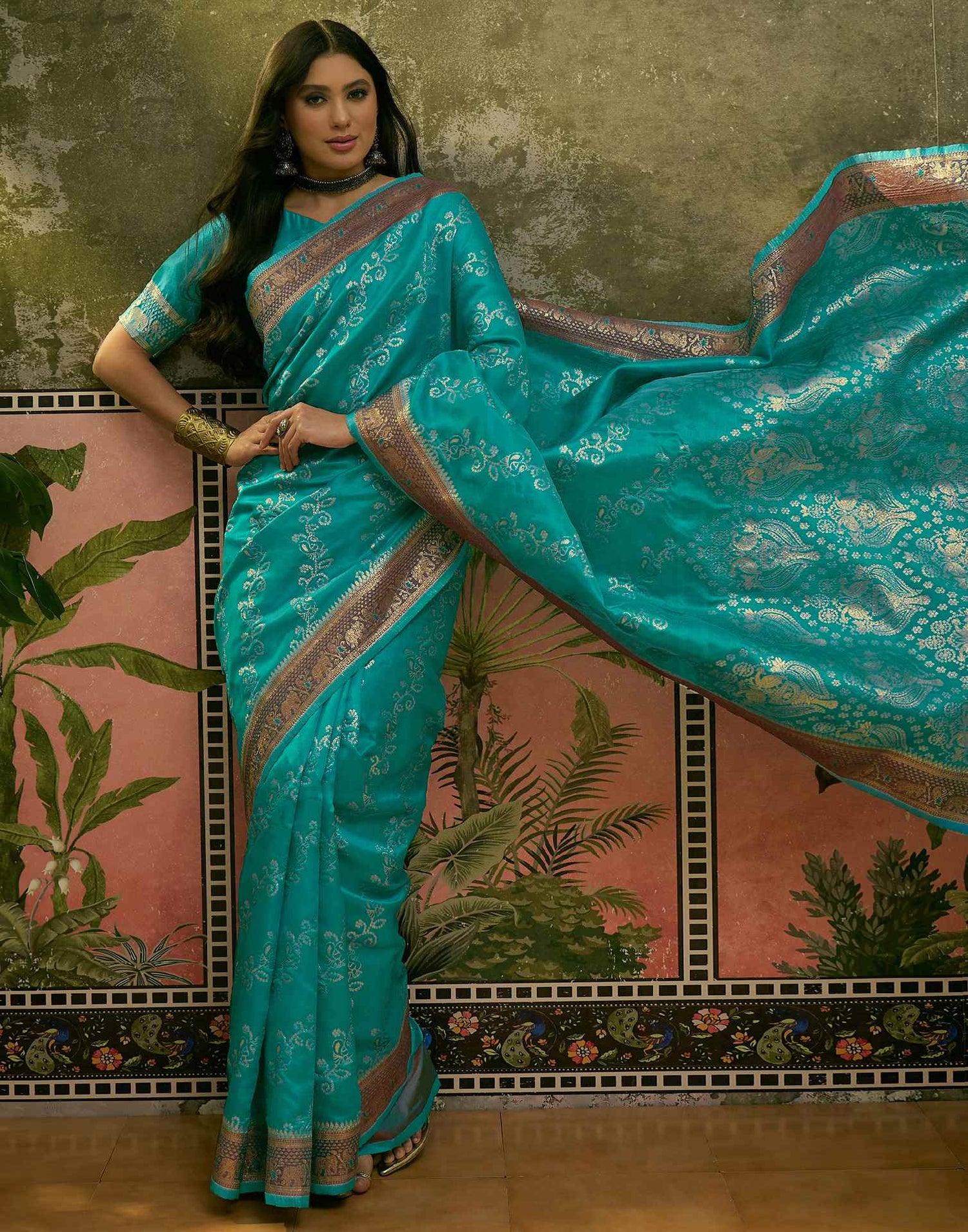Teal Green Silk Woven Saree