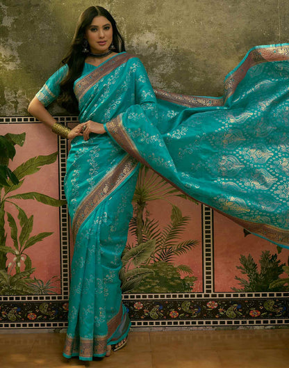 Teal Green Silk Woven Saree