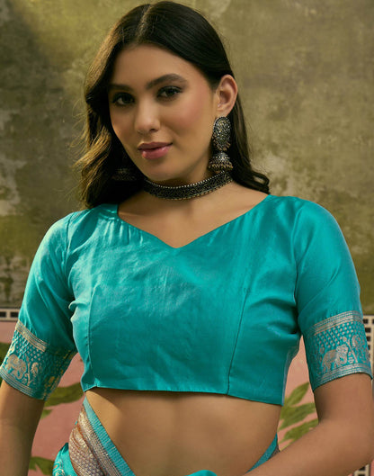Teal Green Silk Woven Saree