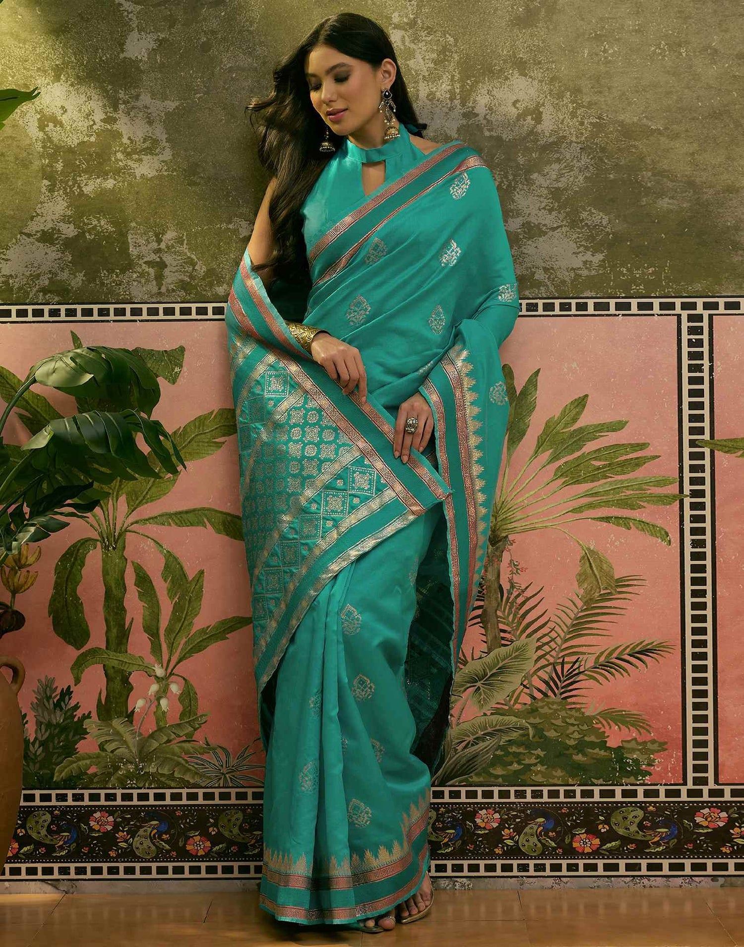 Teal Green Silk Woven Saree