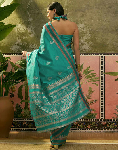 Teal Green Silk Woven Saree