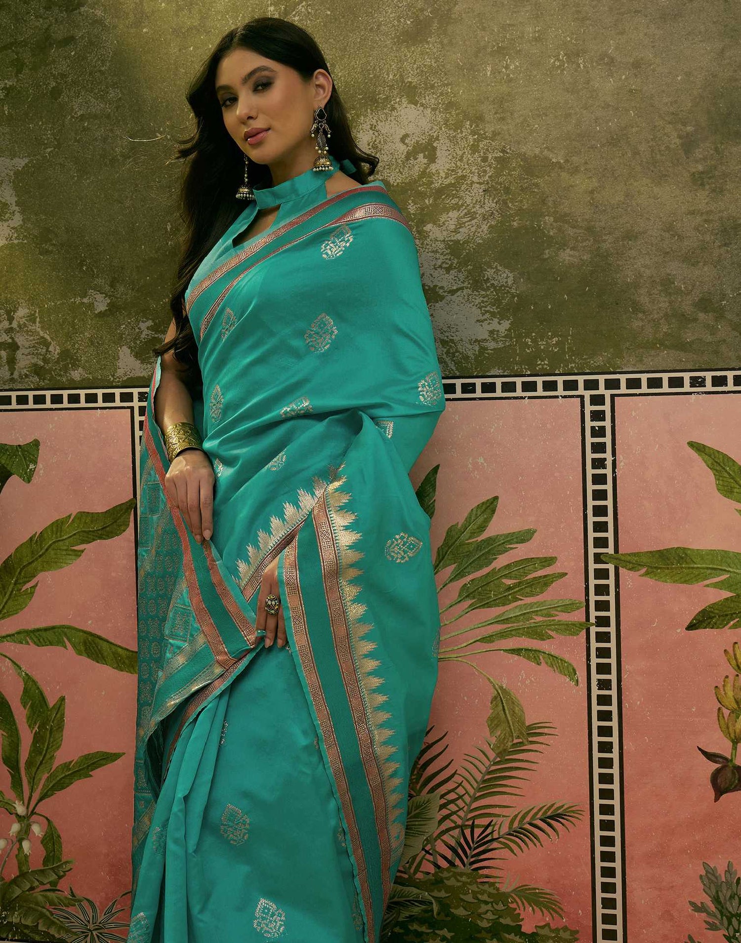 Teal Green Silk Woven Saree