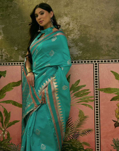 Teal Green Silk Woven Saree