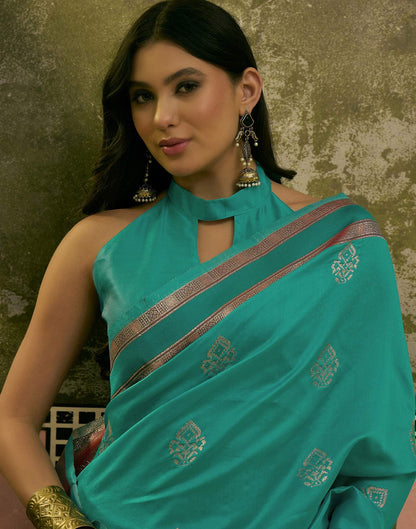 Teal Green Silk Woven Saree