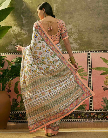 Beige Crepe Silk Floral Printed Saree