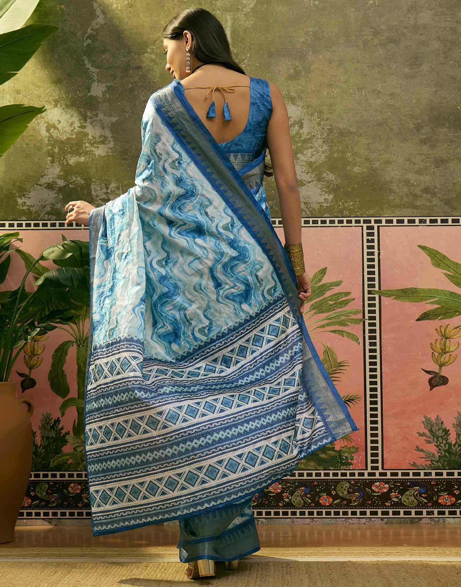 Sky Blue Silk Woven Printed Saree