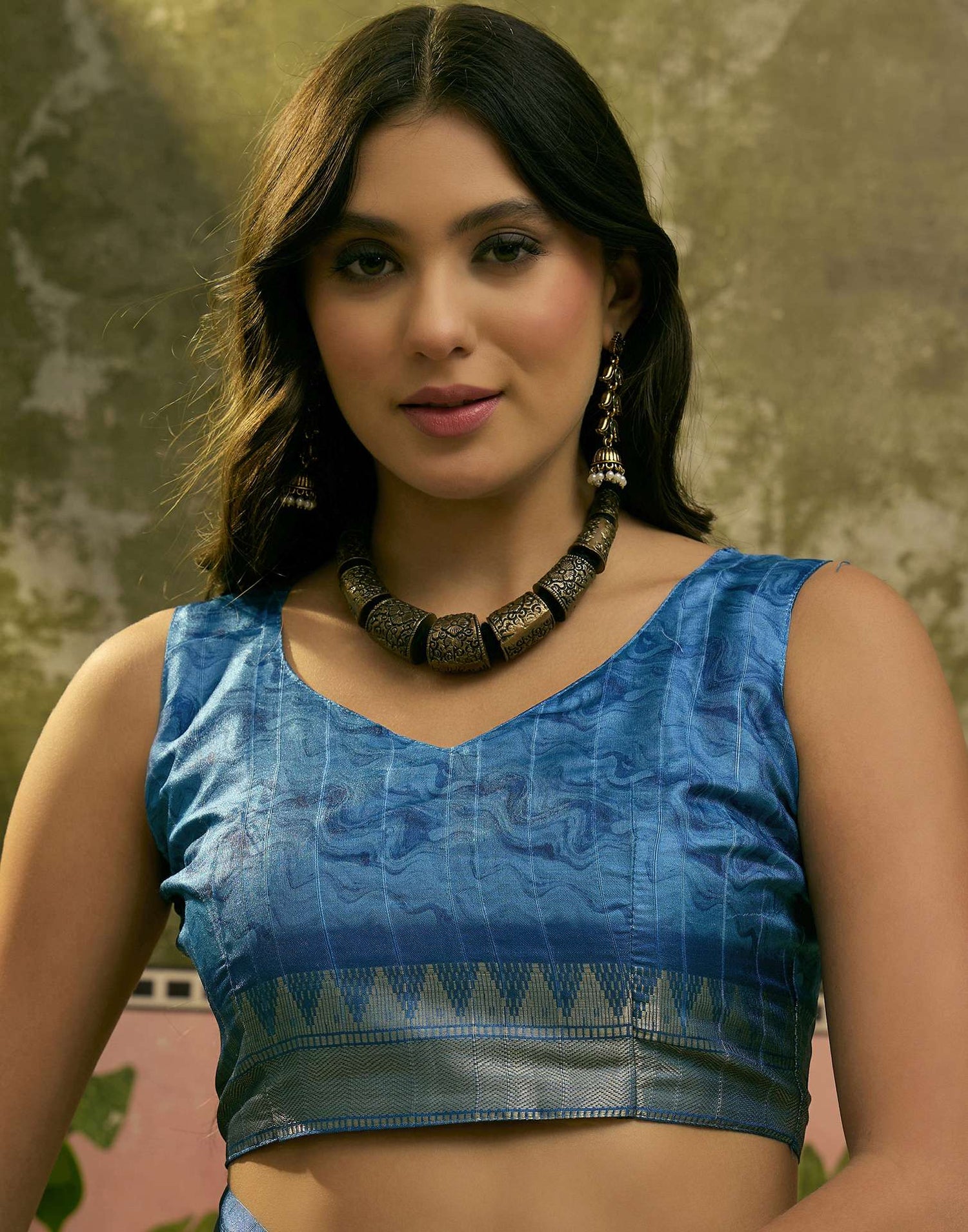 Sky Blue Silk Woven Printed Saree