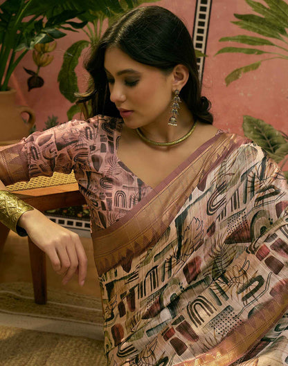 Beige Silk Woven Printed Saree