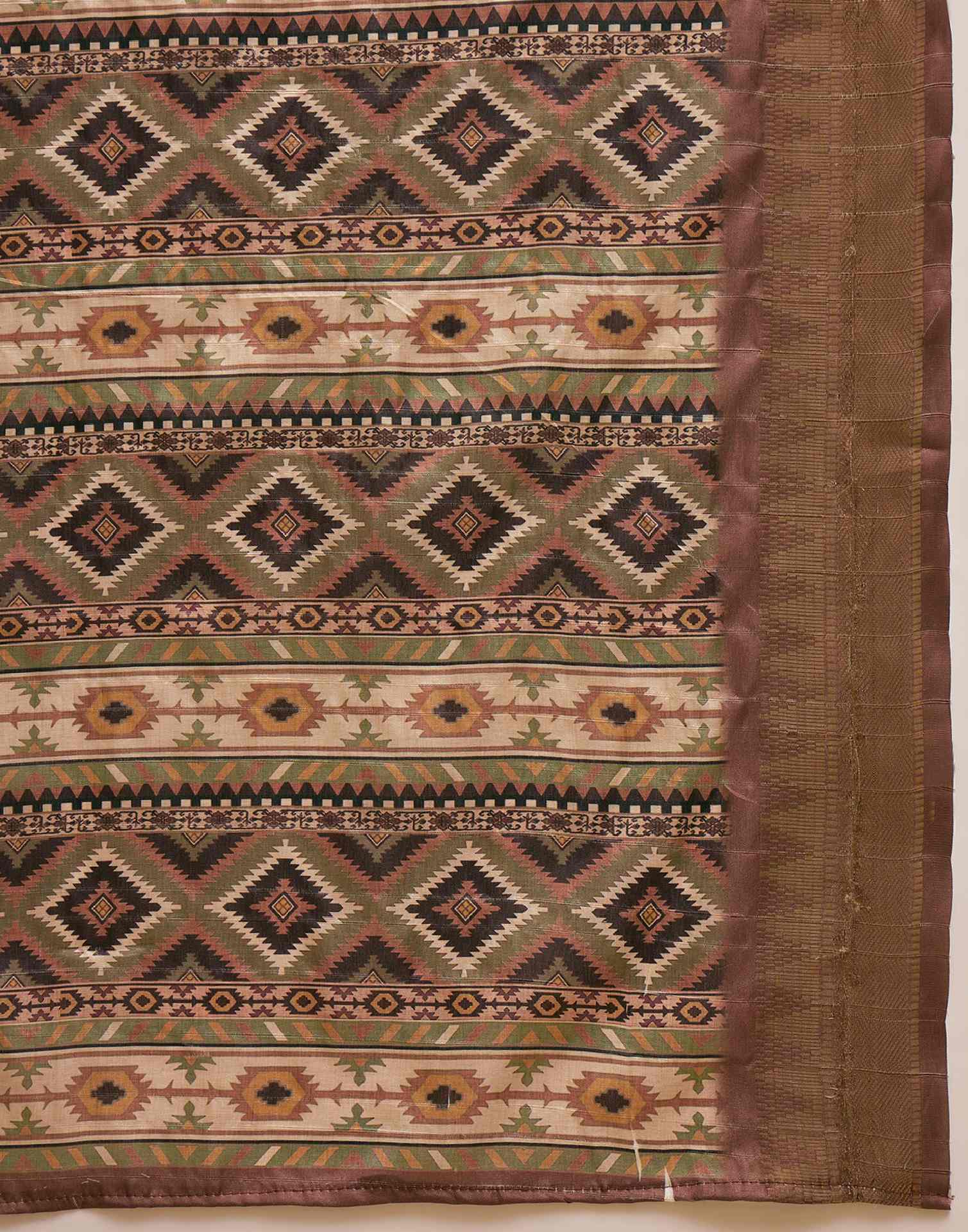 Beige Silk Woven Printed Saree