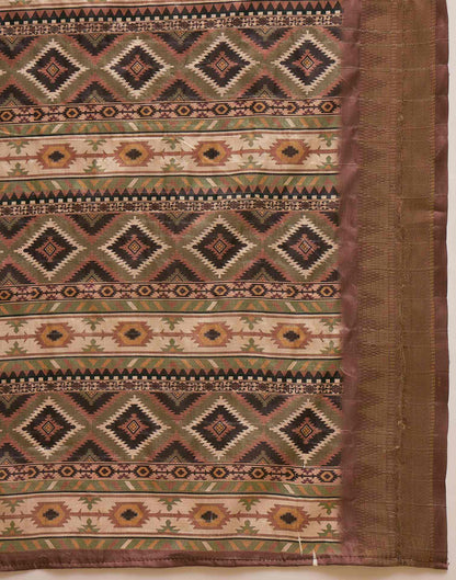 Beige Silk Woven Printed Saree
